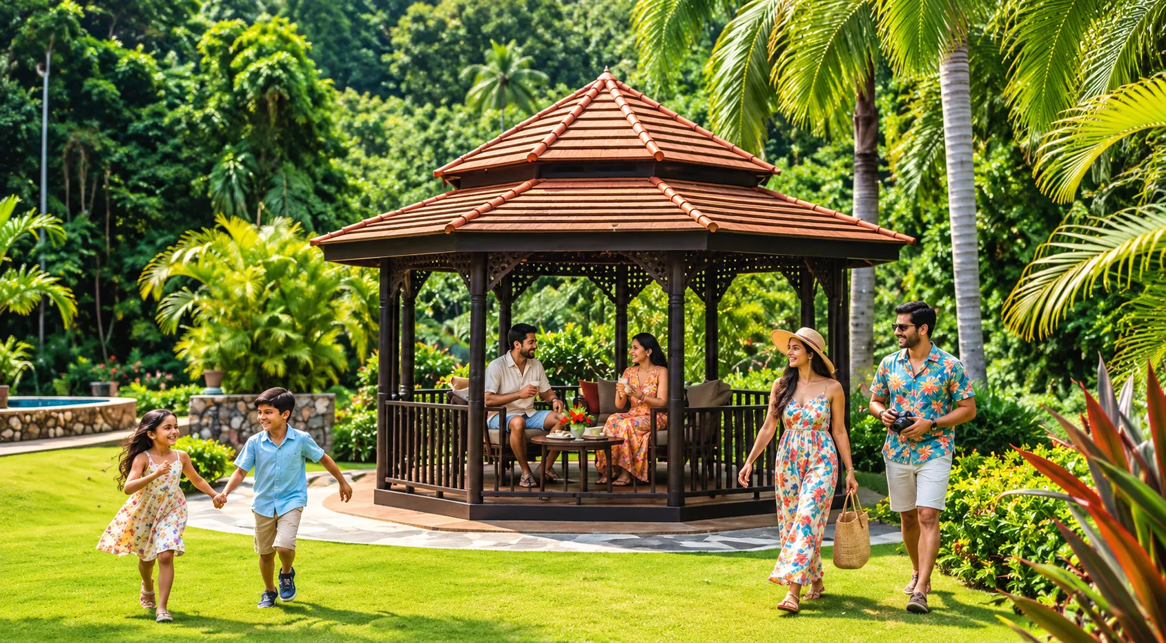 Outdoor gazebo in a green setting